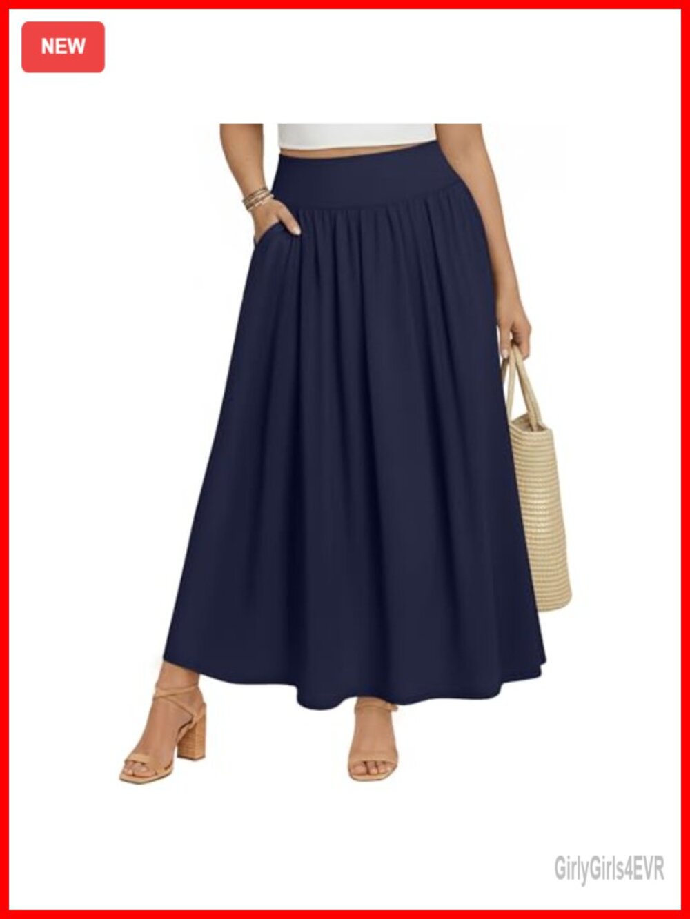 Plus Size Maxi A-Line Pleated Flowy Long Skirt with Pockets